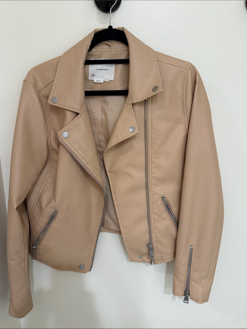 Anthropologie Beige Faux Leather Moto Jacket